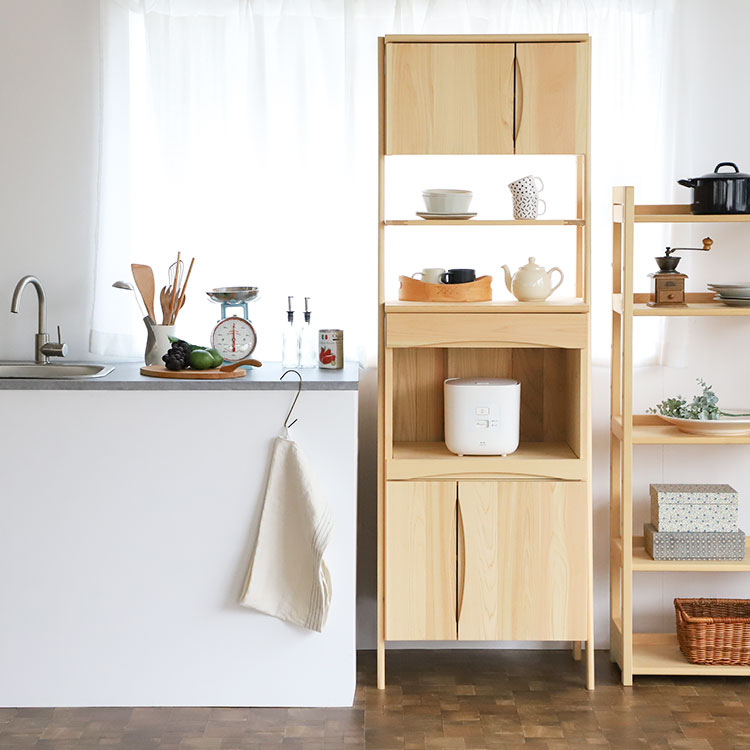 小さなスペースに納まるコンパクトな横幅 キッチンラック O60 キッチン 収納 台所 キッチン収納 ひのき シンプル 木製