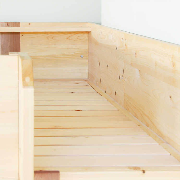転倒防止になるサイドフレーム ロフトベッドL 本棚タイプSS ひのき ベッド 収納 シンプル 木製