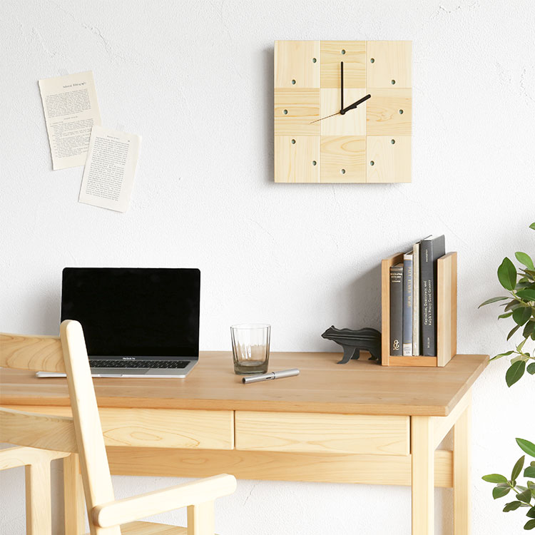 モザイクパネル clock dot ひのき 時計 シンプル 木製 壁掛け
