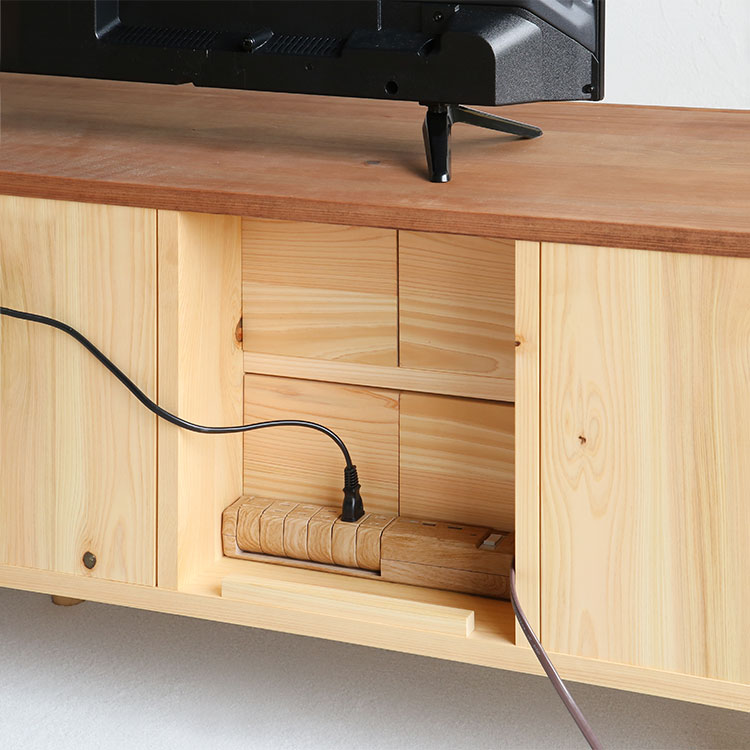電源タップをすっきり収納できるケーブルスペース テレビボード C120 ひのき テレビ台 テレビボード シンプル 木製