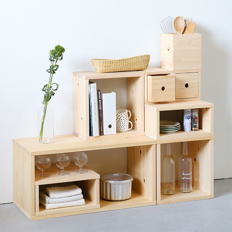 他のwakuシリーズと合わせて自由にカスタム waku 1/2 収納家具 ひのき シンプル 木製