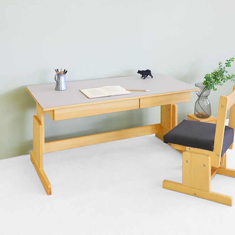2本脚デスク 115 学習机 高さ調節 オーガニック シンプル ひのき 木製