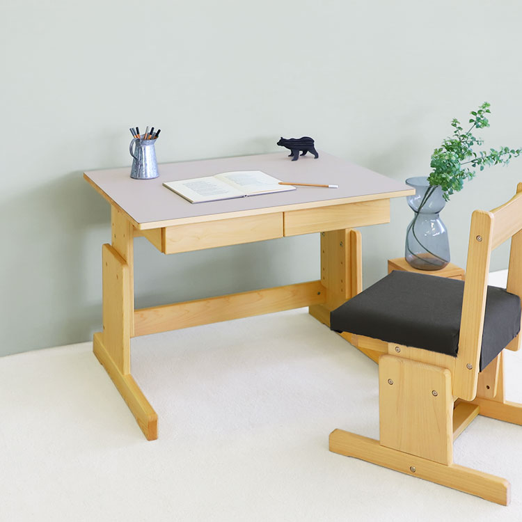 2本脚デスク 80 学習机 高さ調節 オーガニック シンプル ひのき 木製
