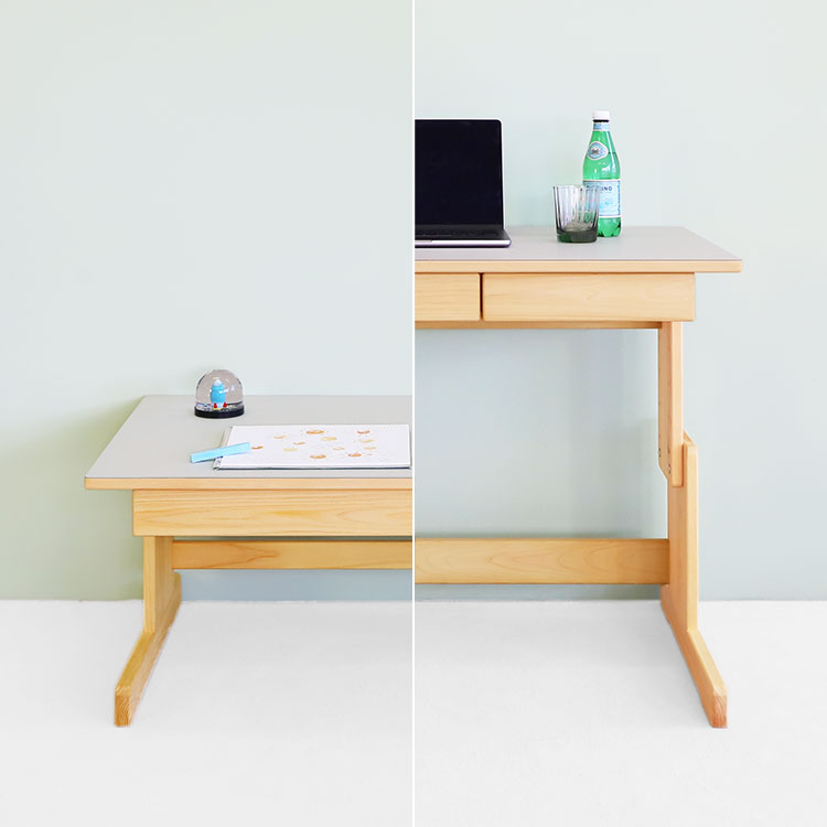2本脚デスク 100 学習机 高さ調節 オーガニック シンプル ひのき 木製