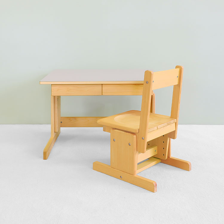 2本脚デスク 100 学習机 高さ調節 オーガニック シンプル ひのき 木製