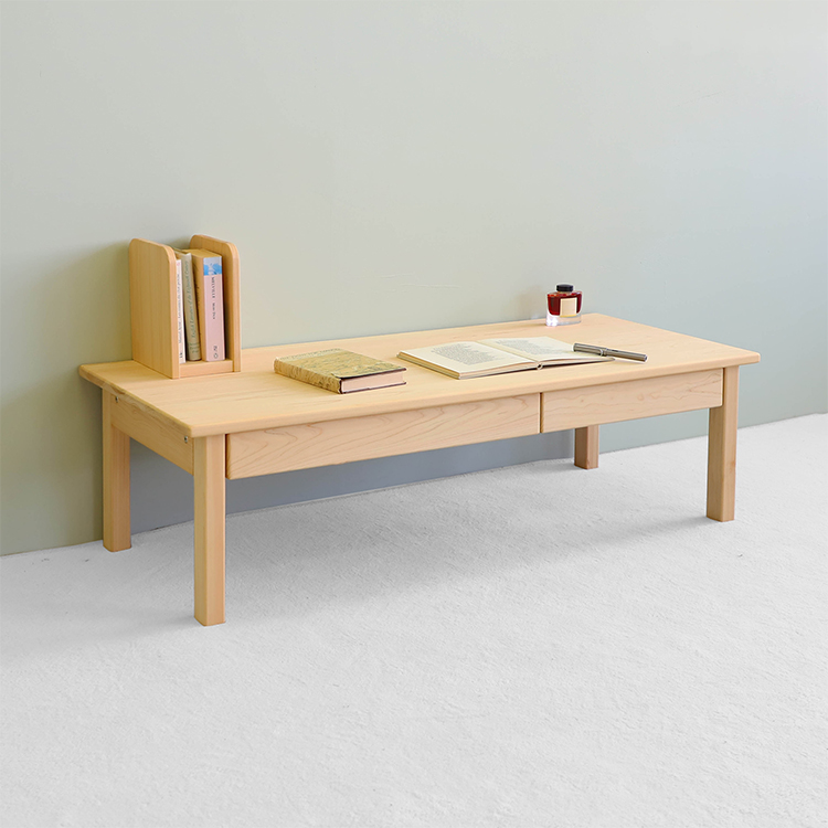 4本脚座卓115 国産ひのき無垢材の引き出し付き座卓・ローデスク