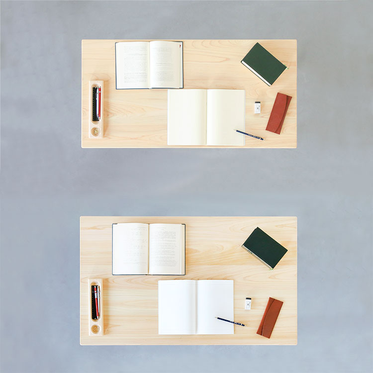 天板は6つのサイズをご用意 学習机として十分な広さ、Mサイズ 4本脚デスク デスク ひのき