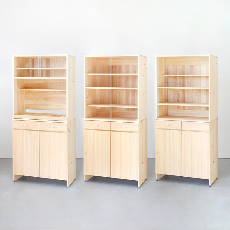スペースを無駄なく使える<br>収納重視のシェルフタイプ キッチン収納 追加棚80×20（棚柱用）　キッチン収納　ひのき　シンプル　木製