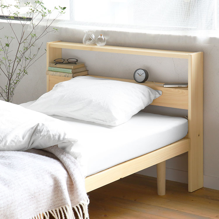 ベッドF ヘッドボードシェルフ ひのき ベッド シンプル 木製