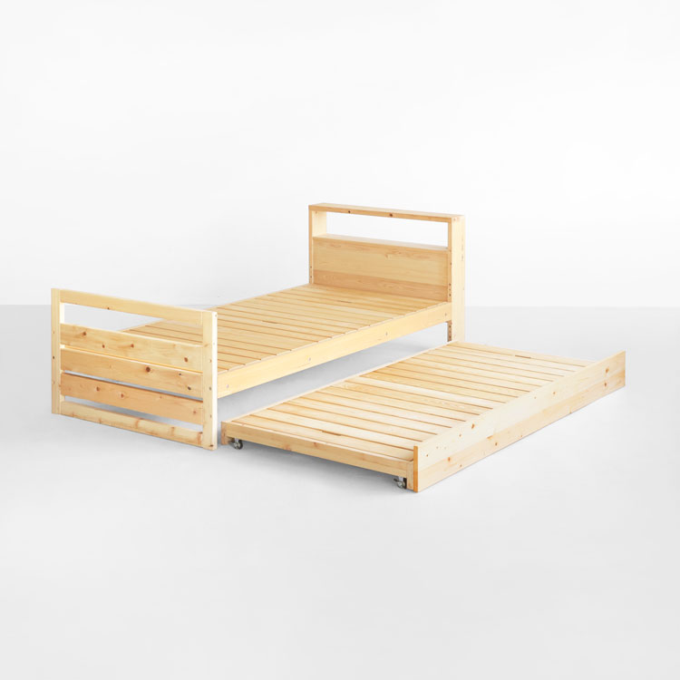 スペースを占有しないロースタイル2段ベッド ベッドM スライドツイン ベッドフレーム すのこ オーガニック シンプル ひのき 木製