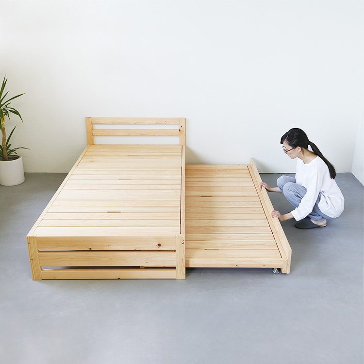 親子使いにおすすめ、スライドベッド ひのきのベッドS フラット ひのき シンプル 木製