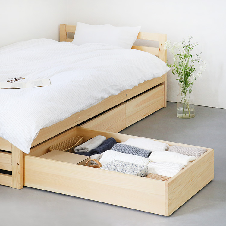 ベッド下を有効活用できる、収納ボックス ベッドM フラット ひのき シンプル 木製