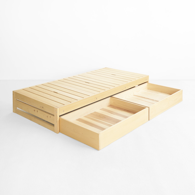 お部屋をすっきりまとめるフラットベッドのセット ベッドセット 02 ベッド 収納ボックス ひのき 檜 シンプル 木製 オーガニック