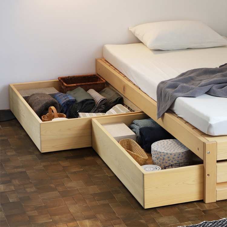 7泊分の衣類が入るたっぷり収納 ベッドセット 02 ベッド 収納ボックス ひのき 檜 シンプル 木製 オーガニック