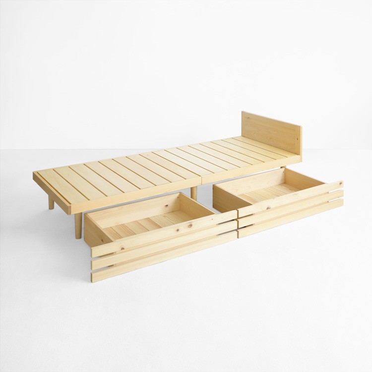 お部屋をすっきりまとめるフラットベッドのセット ベッドセット 03 ベッド 収納ボックス ひのき 檜 シンプル 木製 オーガニック