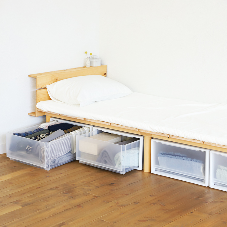 ベッド下は収納ケースがおさまるサイズ感 ベッドTL スタンダード SS ベッド セミシングル オーガニック シンプル ひのき 木製