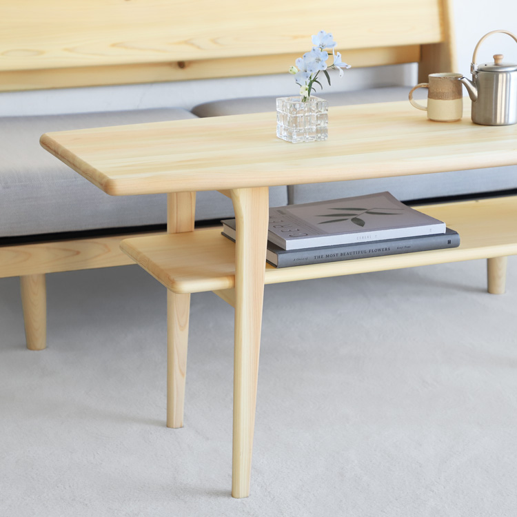 絶妙な均衡を保つ計算された天板×棚板×脚 センターテーブル E120 ひのき リビング テーブル ひのき シンプル 木製