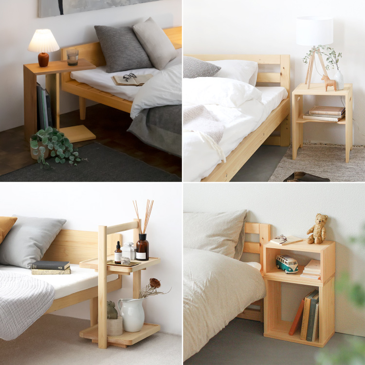 ベッドルームをもっと快適に 個性豊かなサイドテーブル ベッドセット 03 ベッド 収納ボックス ひのき 檜 シンプル 木製 オーガニック