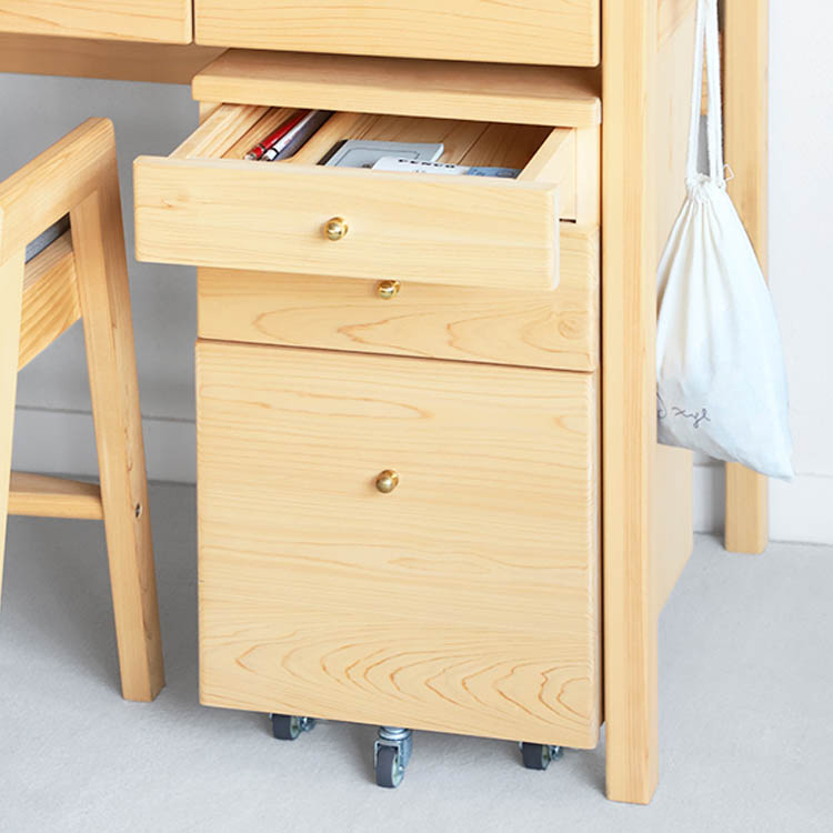 真鍮のつまみがアクセントクラシックなワゴン キシル定番デスクセット 学習机  デスク 4本脚デスク 送料無料 オーガニック ひのき シンプル 国産 木製