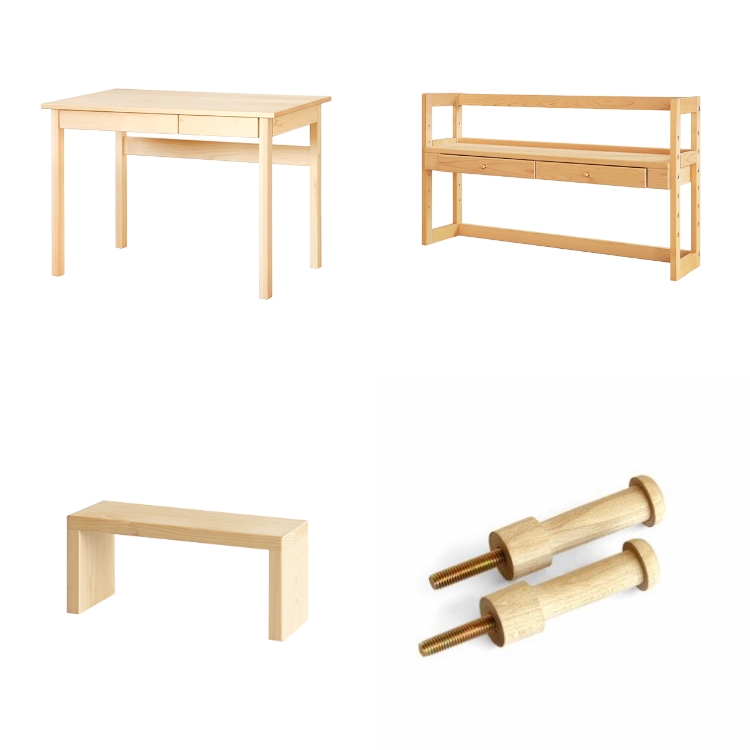 キシル定番デスクセット 学習机  デスク 4本脚デスク 送料無料 オーガニック ひのき シンプル 国産 木製