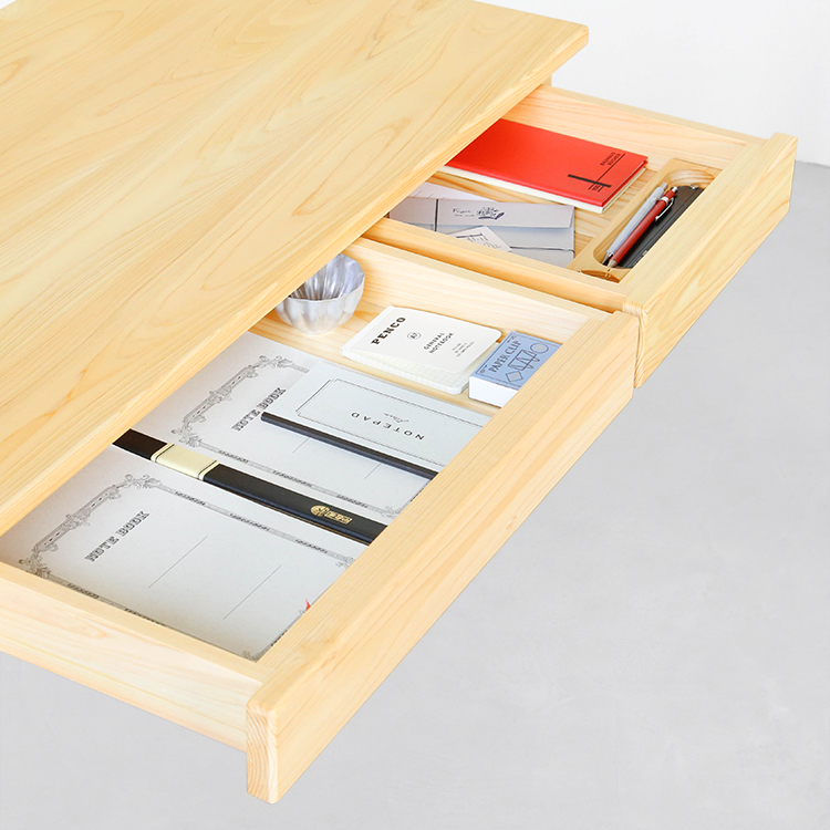 2つの引き出しでデスク周りを整頓 キシル定番デスクセット 学習机  デスク 4本脚デスク 送料無料 オーガニック ひのき シンプル 国産 木製