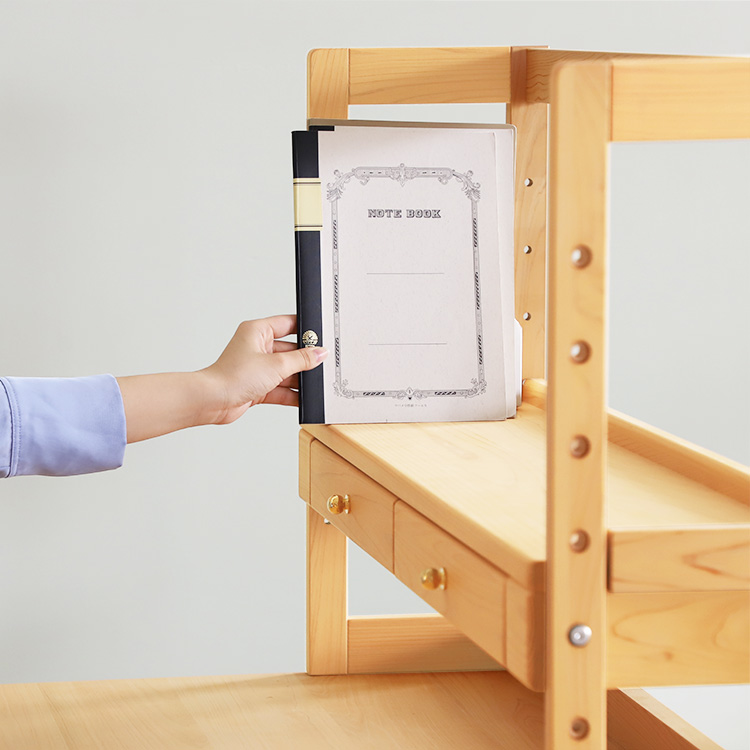 手を伸ばしてアクセスできる、便利な収納 キシル定番デスクセット 学習机  デスク 4本脚デスク 送料無料 オーガニック ひのき シンプル 国産 木製