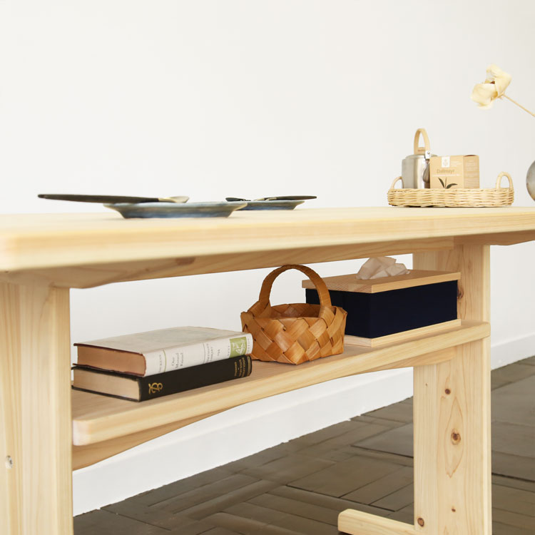 テーブル下に、便利な収納棚 ダイニングセット 02 テーブル チェア ベンチ ひのき シンプル 木製