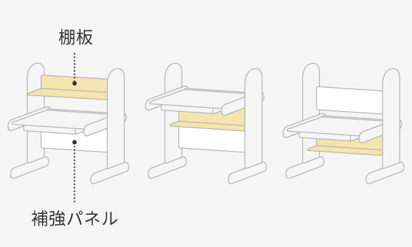 棚板は、位置も向きもお好みに合わせて