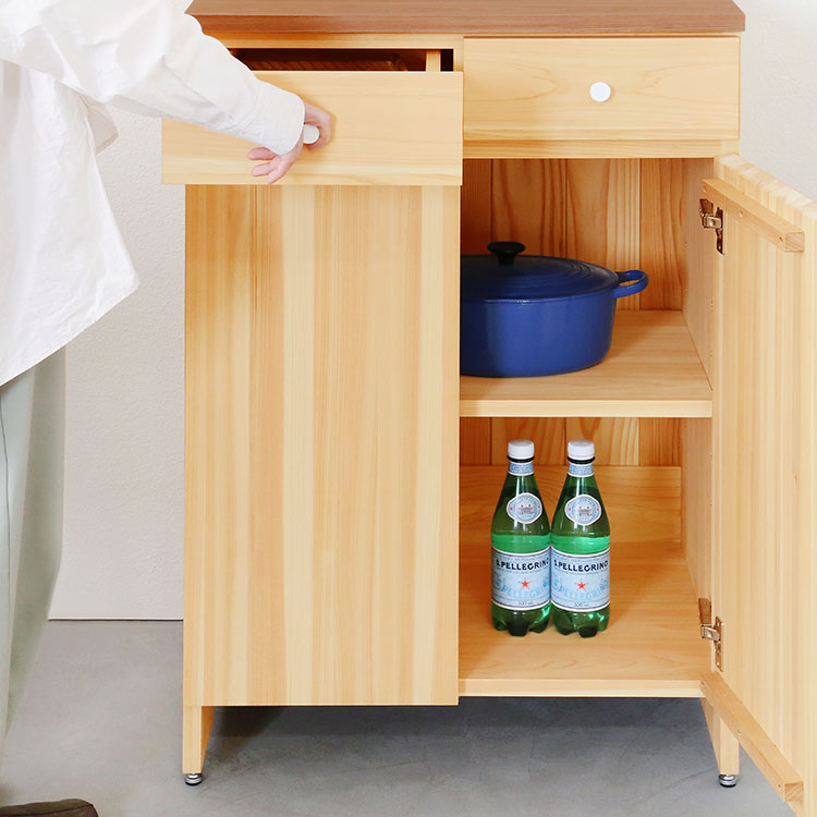 モノが溢れやすいキッチンを隠す収納ですっきりと キッチンボード A60 cupboard キッチン収納 キッチン棚 ひのき シンプル 木製