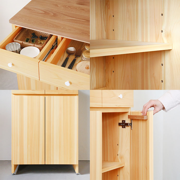 使い勝手の良い、便利な機能 キッチンボード A60 cupboard キッチン収納 キッチン棚 ひのき シンプル 木製