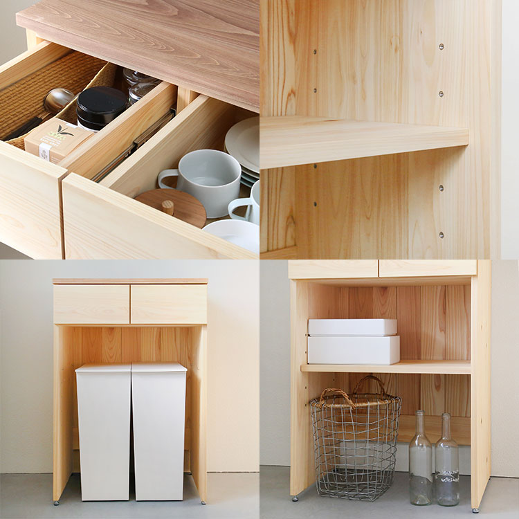 使い勝手の良い、便利な機能 キッチンボード B　キッチン収納　ひのき　シンプル　木製