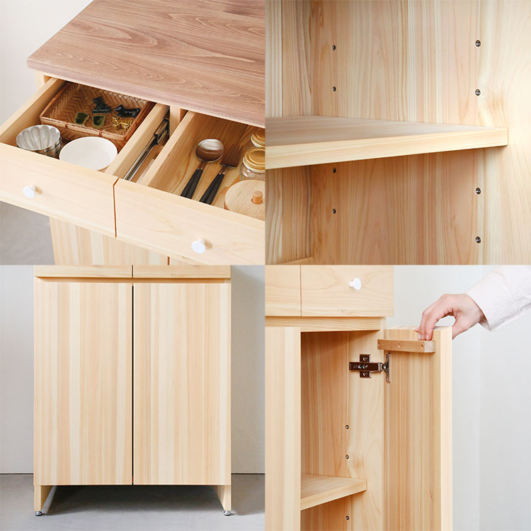 使い勝手の良い、便利な機能 キッチンカウンター A　キッチン収納　ひのき　シンプル　木製