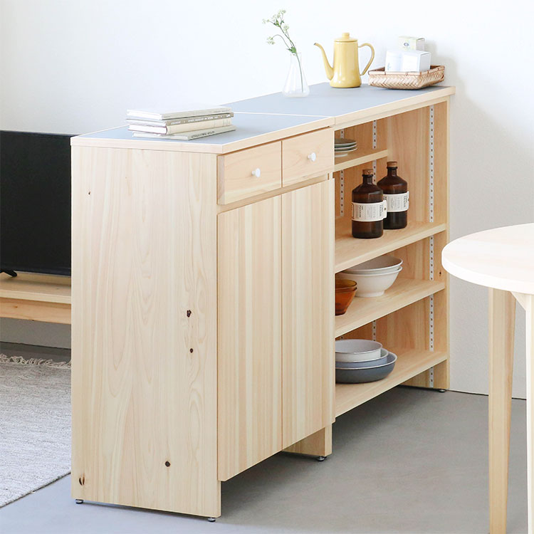 横顔も背面も美しいデザイン キッチンカウンター A　キッチン収納　ひのき　シンプル　木製