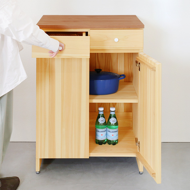 モノが溢れやすいキッチンを隠す収納ですっきりと キッチンカウンター A60 キッチン収納 キッチン棚 キャビネット ひのき シンプル 木製