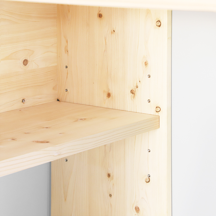 上段は5段階の可動棚 ロフトベッドL 本棚タイプSS ひのき ベッド 収納 シンプル 木製
