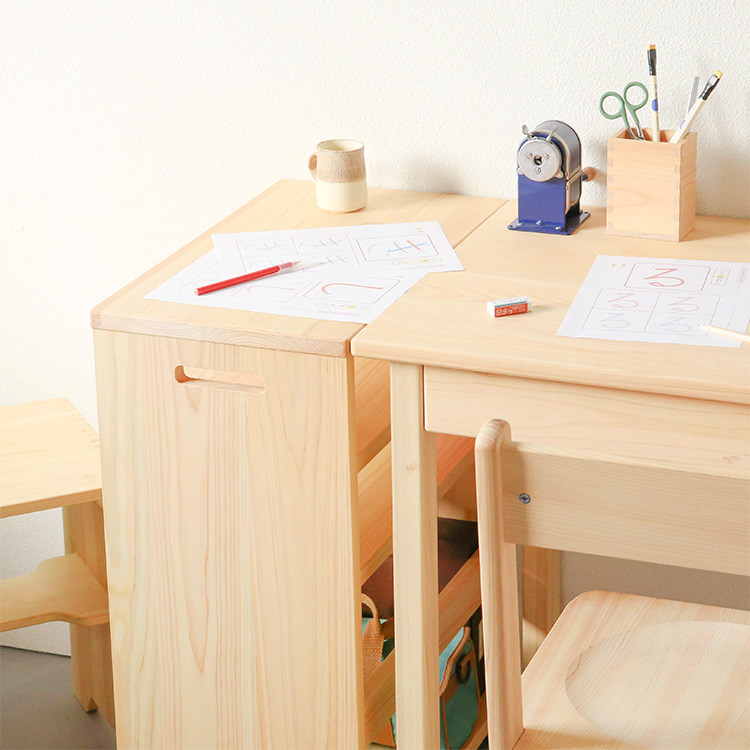 大人の学習机 ヨコワゴンセット 学習机 デスク 送料無料 オーガニック ひのき シンプル 国産 木製