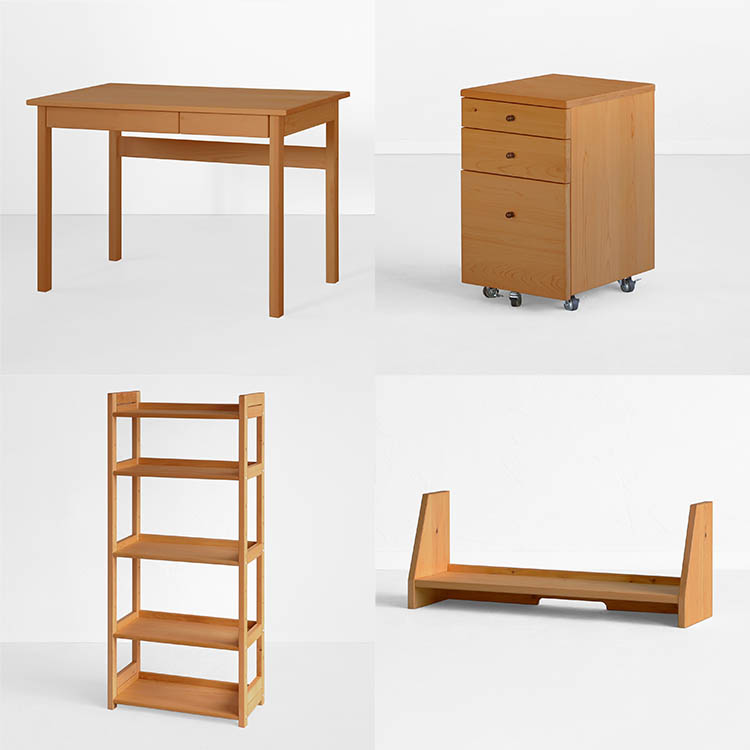 ライト付き大容量デスクセット 学習机  デスク 4本脚デスク 送料無料 オーガニック ひのき シンプル 国産 木製