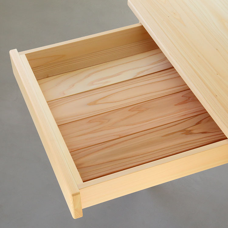 引き出しの底板は国産の杉材を使用 ベーシックセット 01 ひのき デスク 学習机 ひのき シンプル 木製