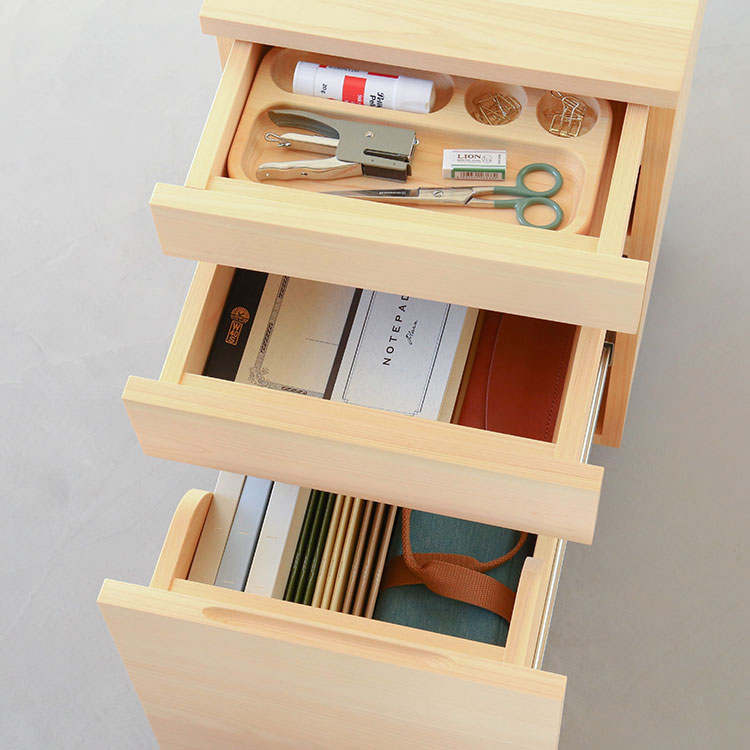 片付けの習慣が身に付く、しっかり収納 シンプルセット01 ワゴン ひのき