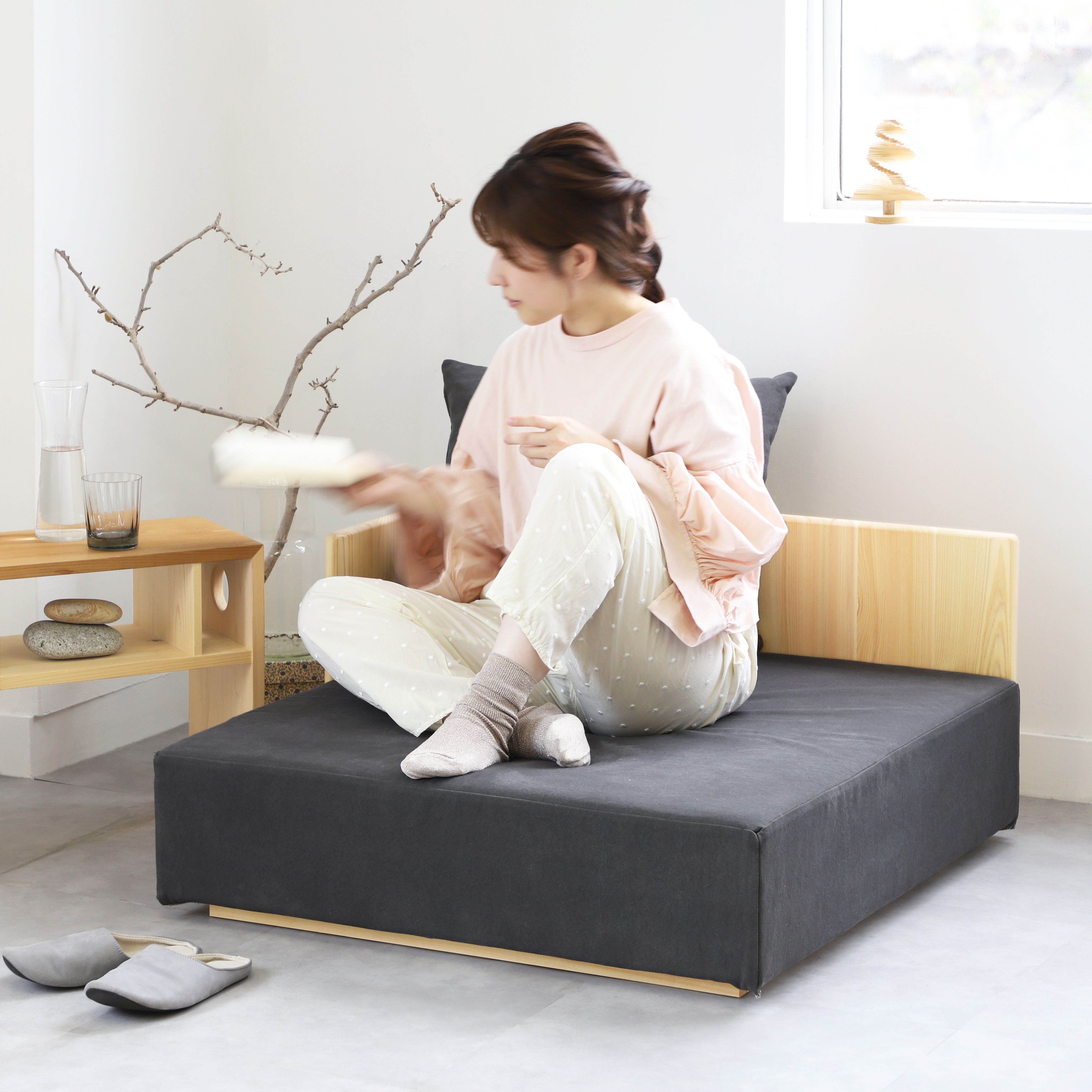 洗える小上がりソファ J2.8 帆布 ひのき ソファ シンプル 木製 ファブリック