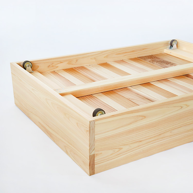 スムーズに引き出せるキャスター付き ベッドM 収納ボックス ひのき シンプル 木製