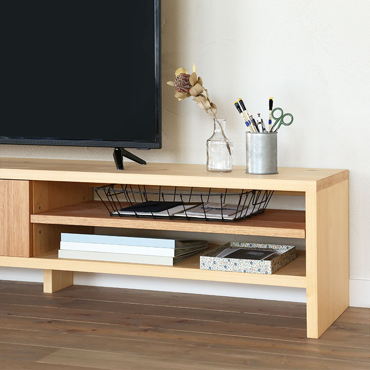 取り出しやすく、ディスプレイ棚にもなる、オープン収納 テレビボード N120 ひのき シンプル 木製