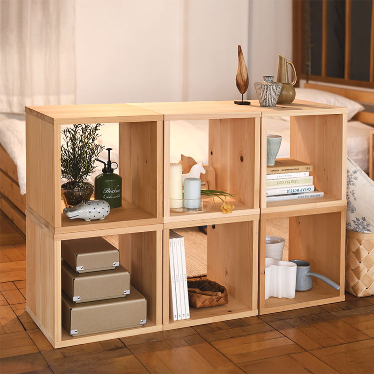 間仕切りとしても使いやすい、正方形タイプ waku 収納家具 ひのき シンプル 木製