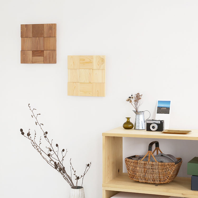 ウッドアートパネル 3×3 natural ひのき ウッドパネル シンプル 木製 壁掛け